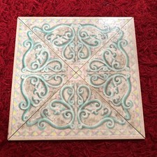 4 x Vintage H & R Johnson Glazed Mistras Border Ceramic Triangular Floor Tiles