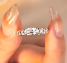 Real 1ct MOISSANITE 925 Sterling Silver Ring + Box Marquise Sparkly Wide Band