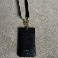 Designer TED BAKER Black & Gold Leather Scallop LANYARD CARD CASE/ID Work Badge