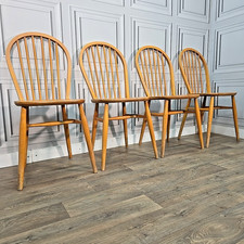 Set Of 4 Vintage Windsor Dining Chairs – Beech / Elm – Farmhouse Kitchen Seating