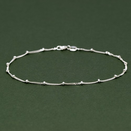 Sterling silver beaded curb - beaded,
