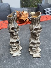 Gothic Skeleton Heads Candlestick Holders