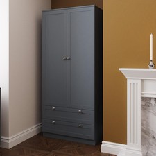 2 Door Combination Wardrobe Matt Grey Modern Bedroom Furniture Shaker Style