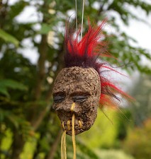 RED & BLACK MOHAWK SHRUNKEN HEAD CAR MIRROR DANGLE GOTH 50s 