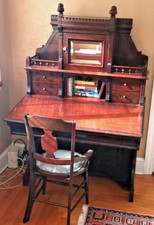 Walnut Carved Drop Front Desk