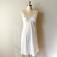 Vintage VANITY FAIR Slip Dress Womens Sz 36 Ivory Nightgown Sheer USA MADE