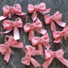 10x Large Satin Ribbon Bows  Pink  Self Adhesive Bows 