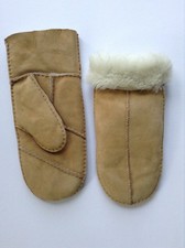 LADIES GENUINE SHEEPSKIN MITTENS (BEIGE) - LARGE
