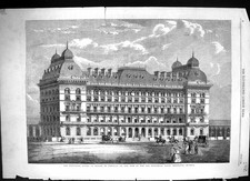 Antique Old Print 1860 Grosvenor Hotel Erection Basin Belgravia Architecture