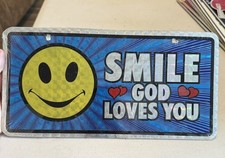 Vintage Smile God Loves You Prismatic Holographic Plate Novelty Car Tag
