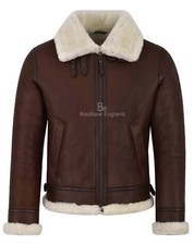Men's RAF Aviator B3 Shearling Sheepskin Flying Jacket Chestnut Ivory Fur Reagan