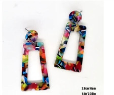 COLOURFUL GEOMETRIC ACRYLIC RESIN DANGLE EARRINGS