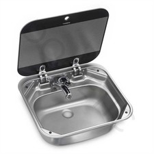 DOMETIC SMEV SINK VA8005 STEEL GLASS LID 420X370MM MOTORHOME BOAT CARAVAN SECOND