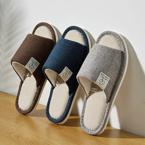 Linen open toe slippers men - open,