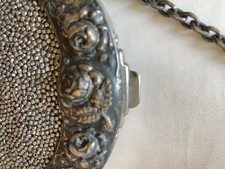 Antique Art Nouveaux Silver & Metal Beaded Chatelaine Wrist Purse Suede Fringe