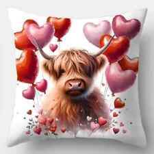 Unusual  Cute LOVE  Highland Cow Soft Polyester Cushion Cover 18" x 18"  B