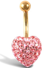 9ct Gold Belly Bar Heart Pink