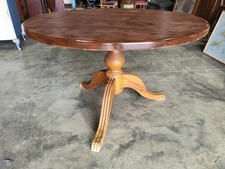 20thC large beech round pedestal dining table seat 6