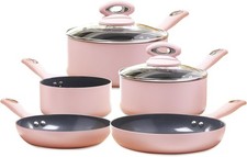 Cermalon Blush Pink 5-Piece Ceramic Cookware Set - Includes 2X Frying Pans and
