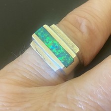 Mexican Silver Modernist Ring with Mexican Green Fire Opal.