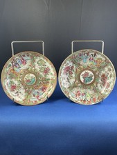 2 X Antique Hand Painted Chinese Porcelain Rose Medallion Bowls Dishes