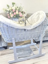 Clair de Lune Grey Moses Basket with Deluxe Rocking Stand