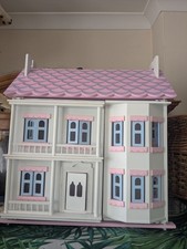 Large Wooden Dolls House Fully Furnished with 4Dolls & Furniture Great Condition