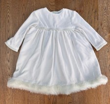 Girls Little Darlings Dress 18 Months Ivory Velour Faux Fur Trim Christmas Dress