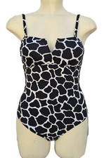 M&S Monochrome Swimsuit Black Pattern Multiway Strap Swimming Costume Size 10 12