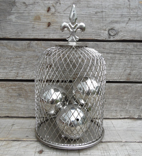 Silver metal birdcage cloche - birdcage,