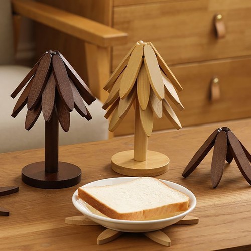 Wooden christmas tree trivet - wooden,