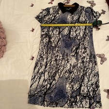 Ladies collar patterned dress (white/blue/black) new no tag, size 8 Primark