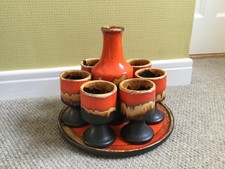 Vintage Lava Pottery Decanter, Goblets & Tray Stunning Decorative Gift Idea