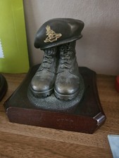 Royal Artillery Boots And Beret  Figurine On Wooden Base