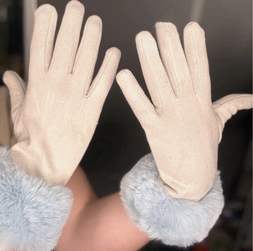 Light blue gloves with faux