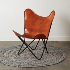 Butterfly Chair New Genuine Classic Home Relax Decor Leather With Iron Stand