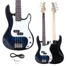 New Glarry 4 String Electric Bass Guitar Set with Bag Strap Cable Kit Blue