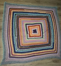 Beautiful Rainbow Hand Made Crochet Blanket Throw Shabby Chic Vintage Boho Home