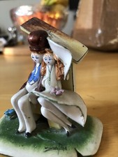 Vintage Lino Zampiva Porcelain Figurines , Couple Sitting on a Bench. Signed.