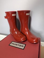 Brand New Hunter Women's Original Short Wellington Boots in Military Red Gloss