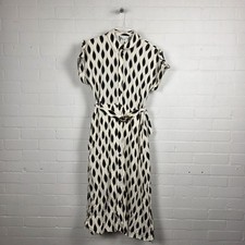 Warehouse Shirt Dress Women UK 10 Midi Belt Abstract White Black