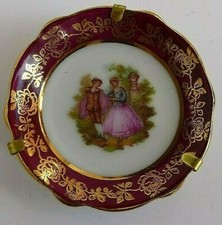Plate. Miniature .Limoges. China.Courting Couple. Gold Embellished. Red