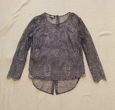 Nancy Mac NEW long sleeve lace top Back button fastening W camisole Grey 2 UK 12