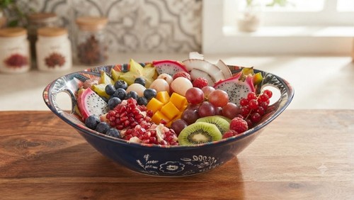 Bohemian ceramic serving bowl - ceramic,