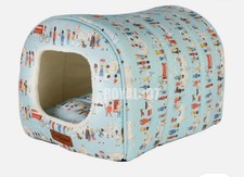 Cath Kidston Igloo Pet Bed –Cosy Covered Cat & Small Dog Bed -Blue, Yellow, Grey