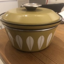 Vintage Cathrineholm Mid Century Lotus Pan Green White Pot