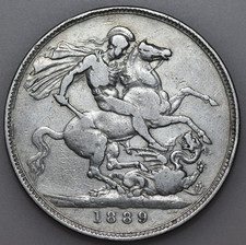1889 VICTORIA JUBILEE HEAD SILVER CROWN, BRITISH COIN, aVF