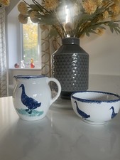 Vintage Hinchcliffe & Barber Dorset Delft Goose Jug and Sugar Bowl. VGC