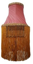 STUNNING VINTAGE CLIP ON CHIFFON PLEATED LAMPSHADE IN PINK & GOLD