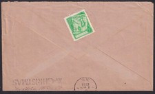 1953 Herm Island 1d green (on back), Guernsey Slogan to London